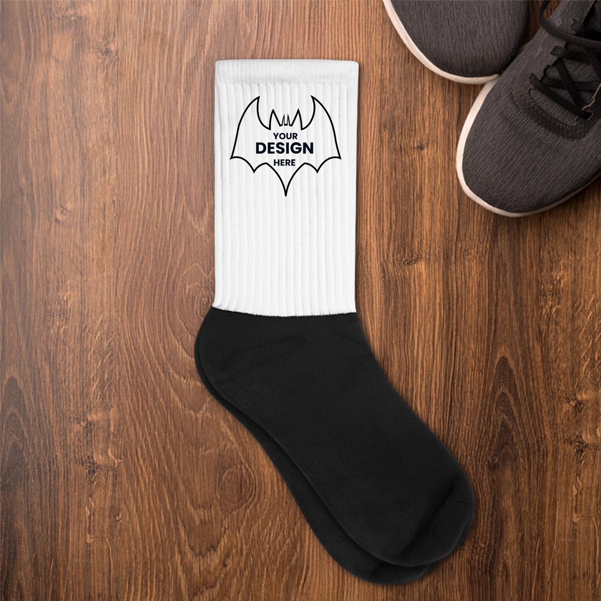 Black Foot Sublimated Socks, Crew Length Performance Socks — Comfortable Cushioned Socks with Bold Leg Artwork