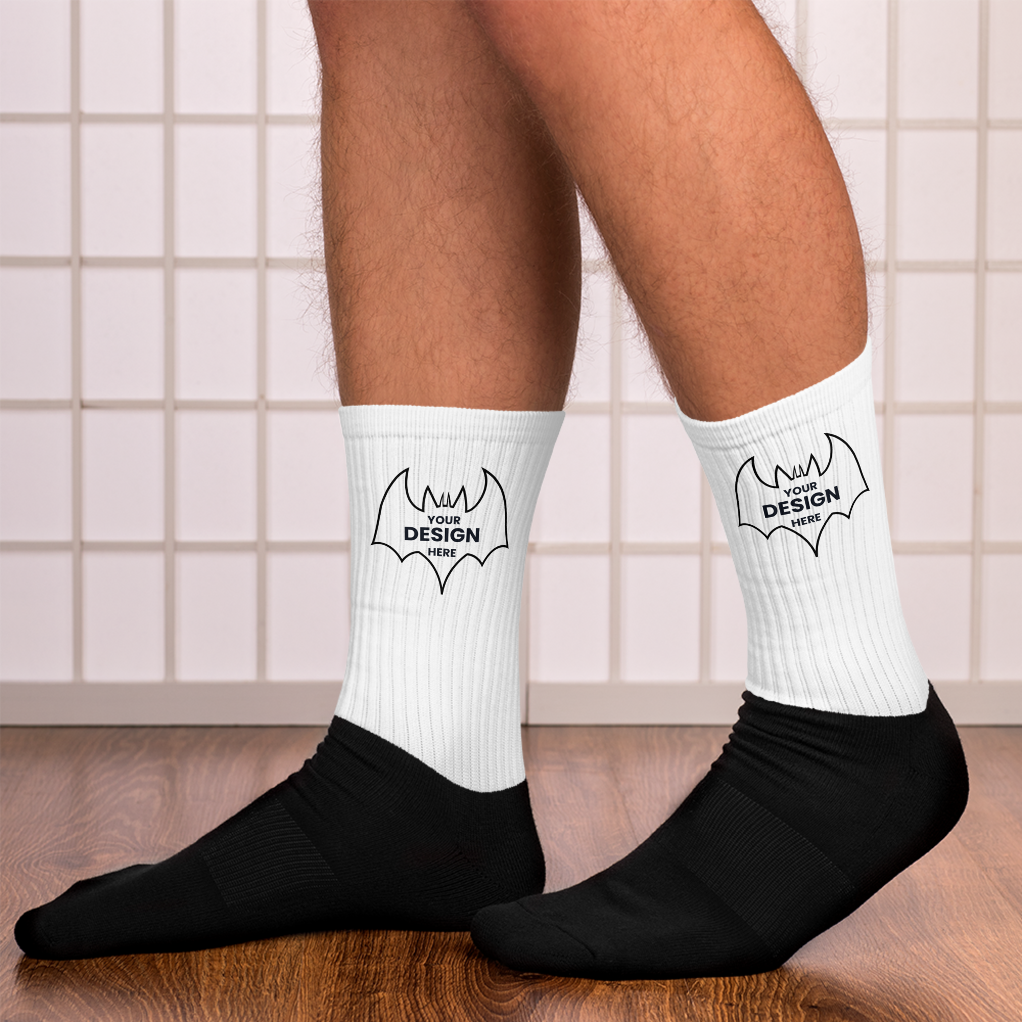 Black Foot Sublimated Socks, Crew Length Performance Socks — Comfortable Cushioned Socks with Bold Leg Artwork