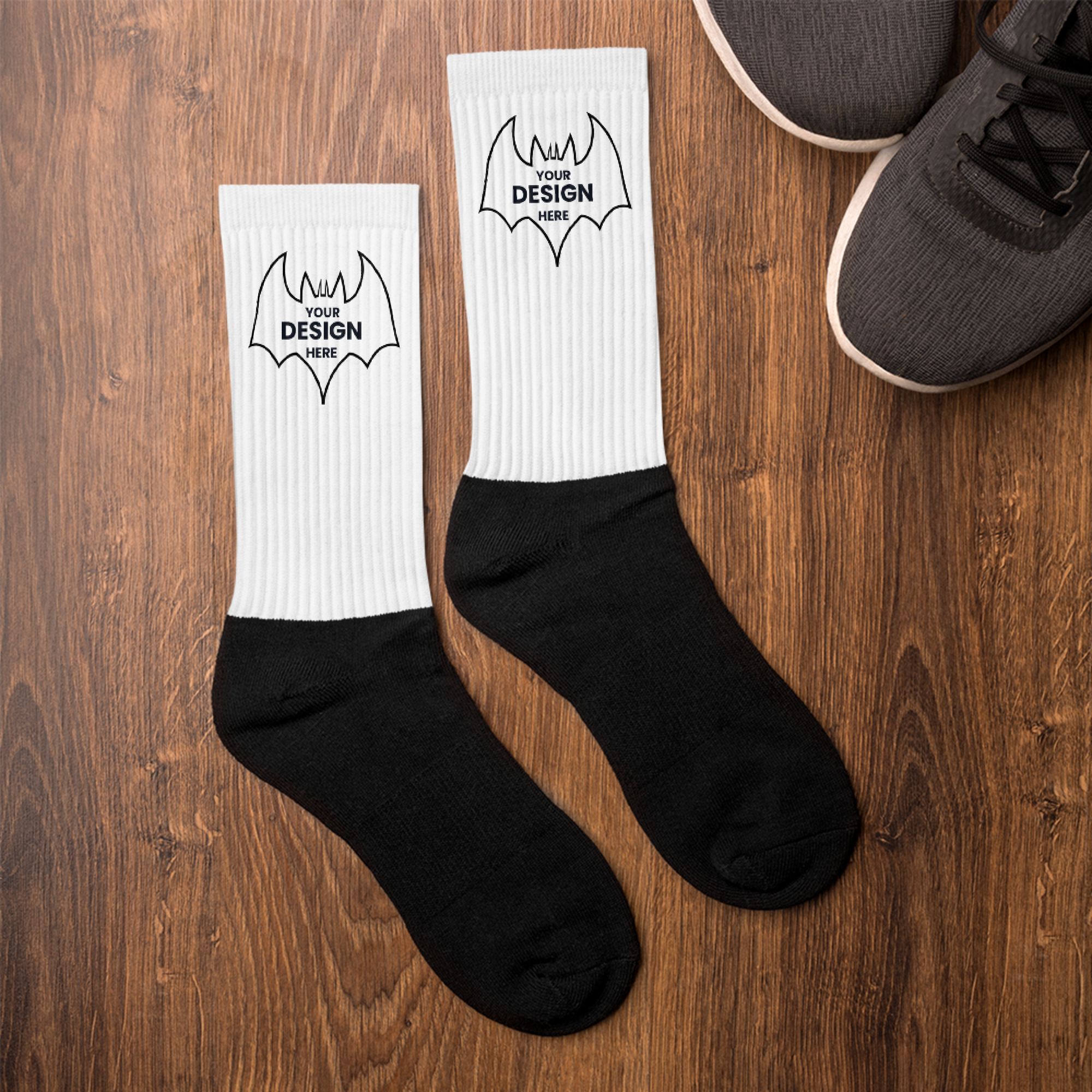 Black Foot Sublimated Socks, Crew Length Performance Socks — Comfortable Cushioned Socks with Bold Leg Artwork